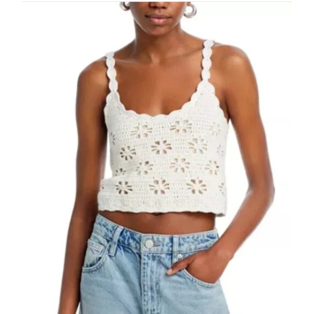 Line and Dot Fontana Crocheted Crop‎ Top Lined Cotton Festival Rodeo Western L